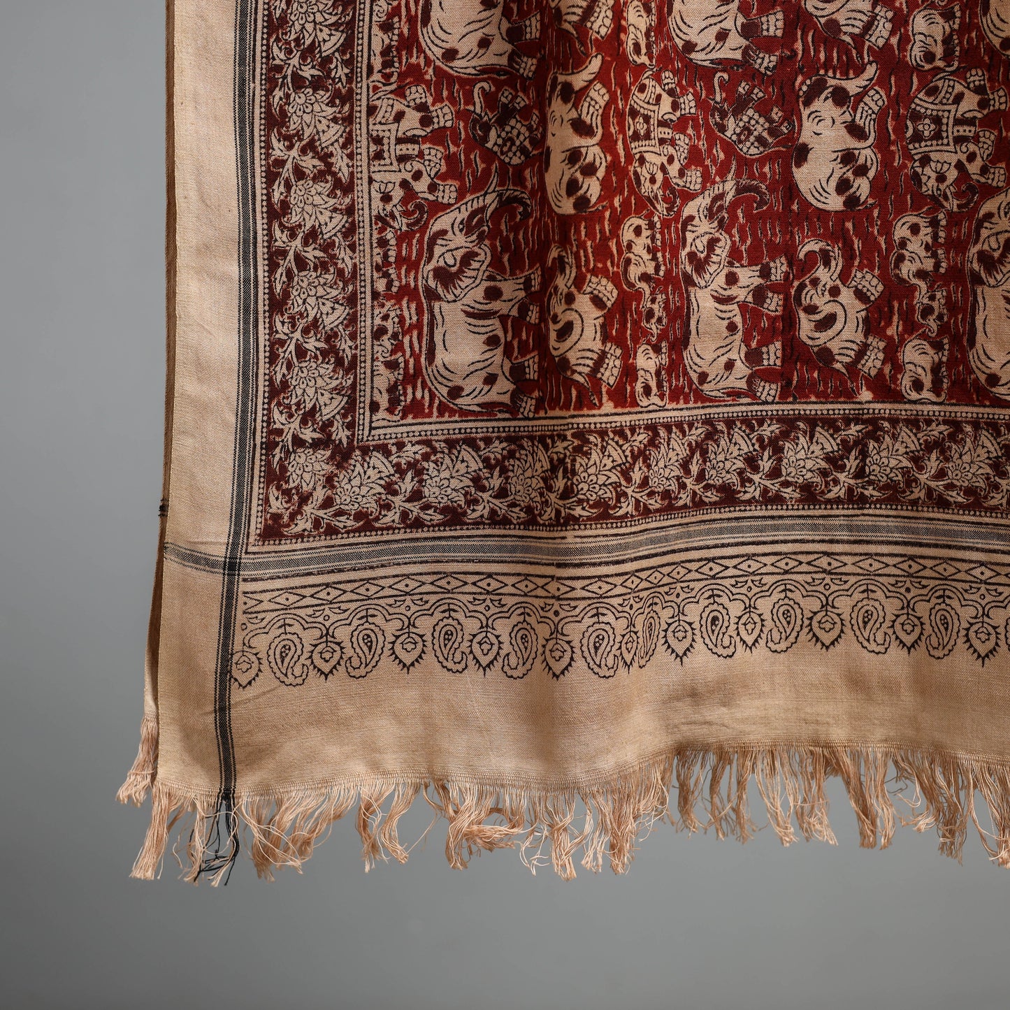 Natural dyed pedana kalamkari printed handloom cotton towel