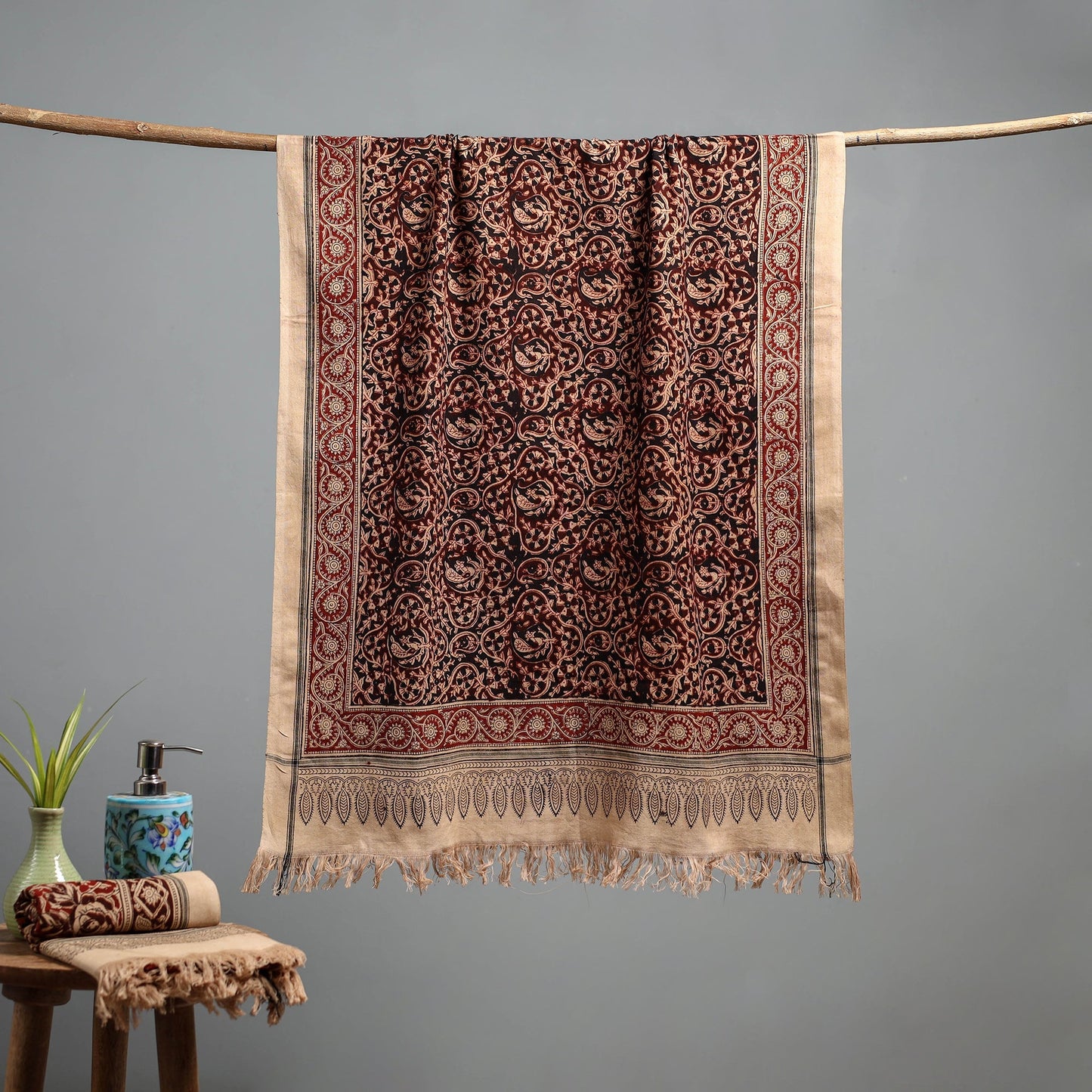 Natural dyed pedana kalamkari printed handloom cotton towel