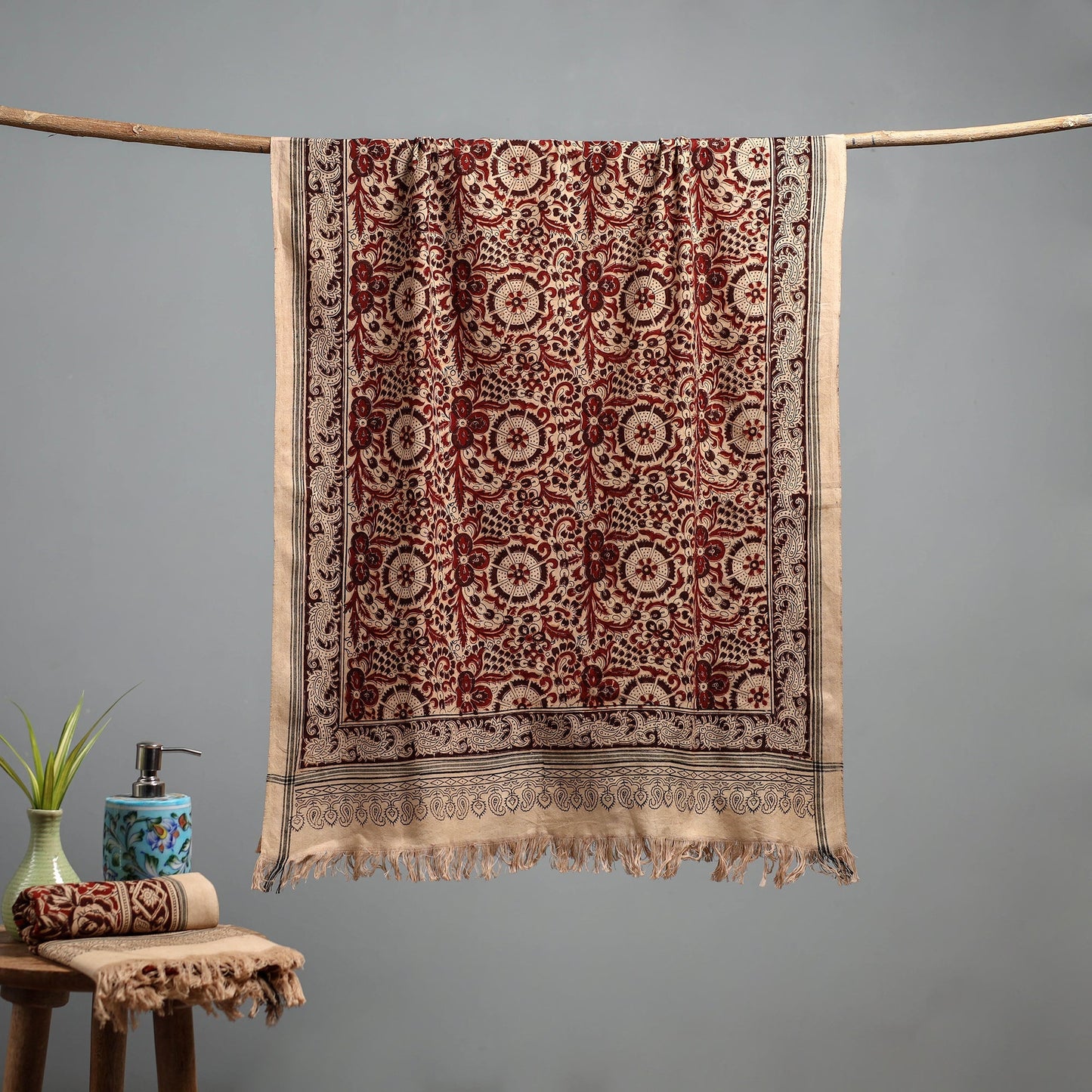 Natural dyed pedana kalamkari printed handloom cotton towel