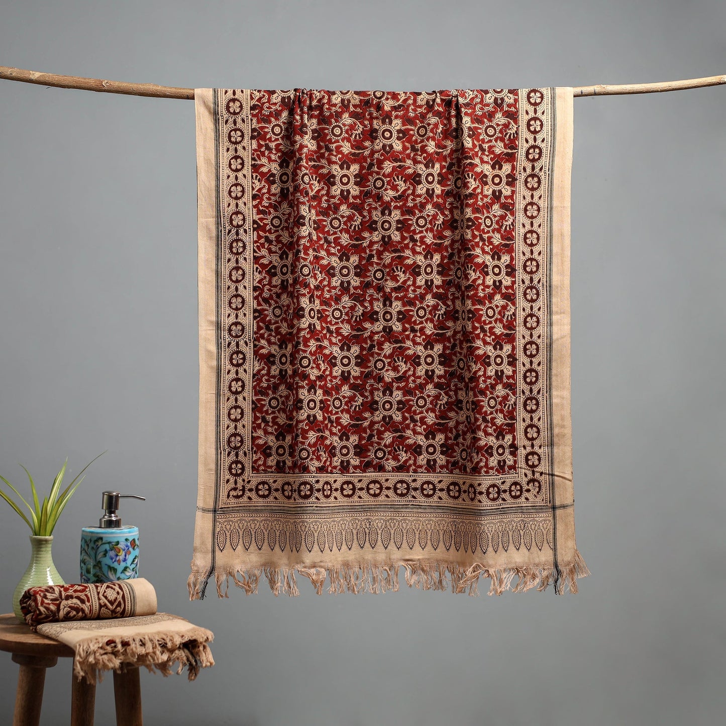 Natural dyed pedana kalamkari printed handloom cotton towel