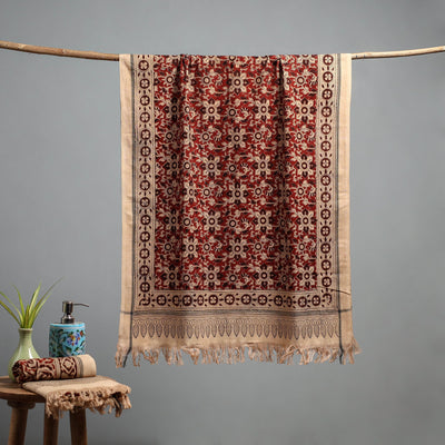 Natural dyed pedana kalamkari printed handloom cotton towel