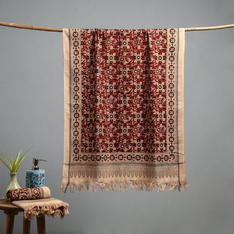 Natural dyed pedana kalamkari printed handloom cotton towel