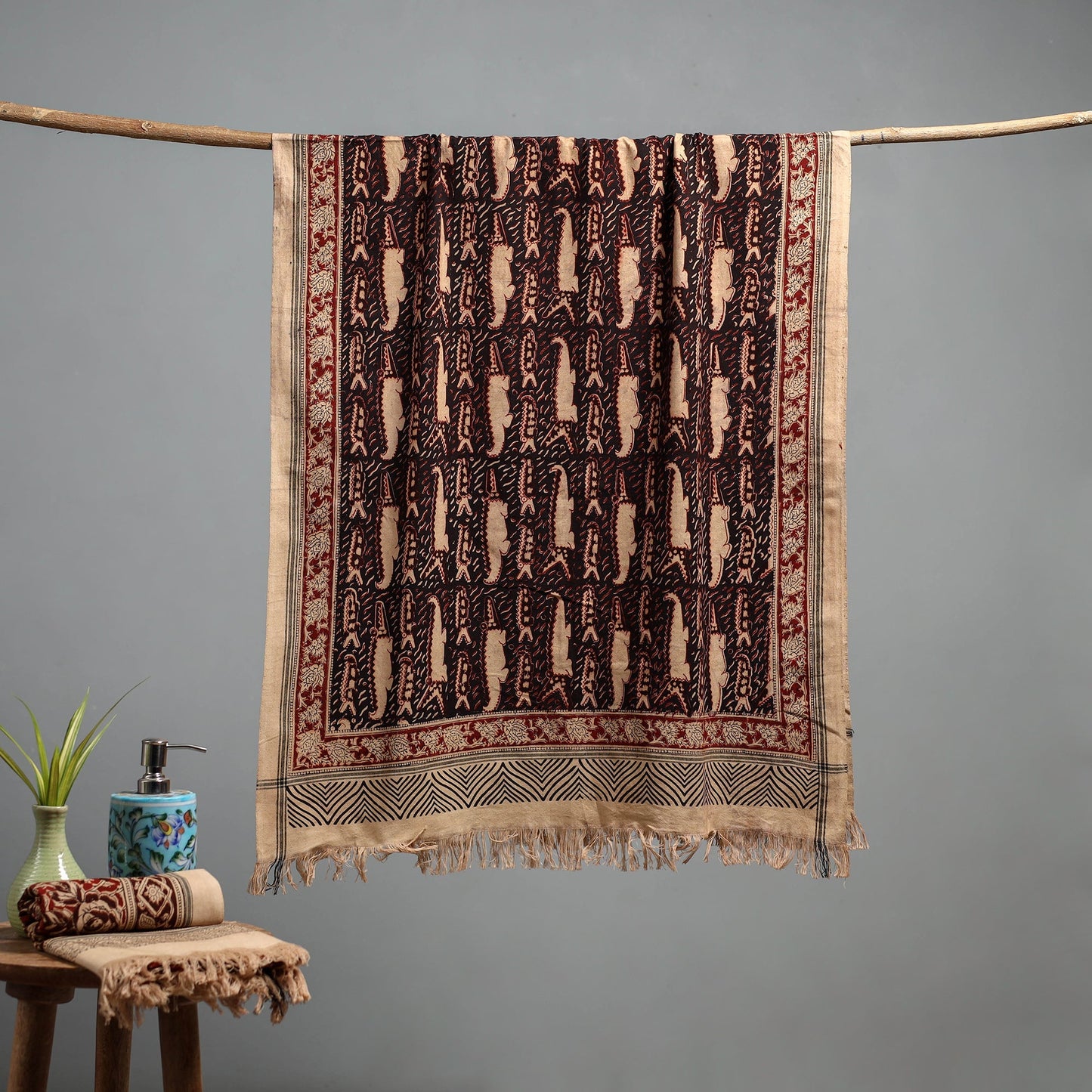 Natural dyed pedana kalamkari printed handloom cotton towel