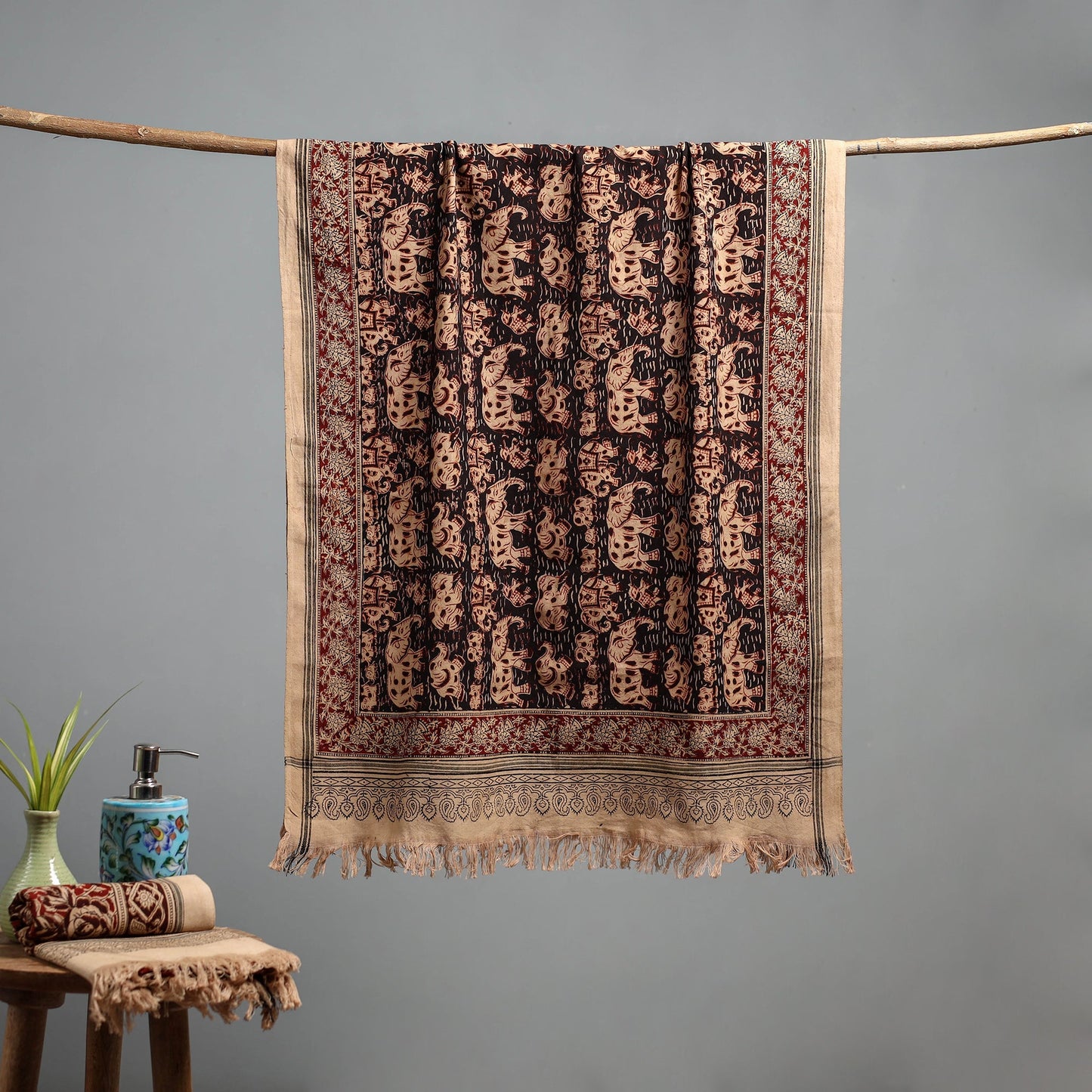 Natural dyed pedana kalamkari printed handloom cotton towel