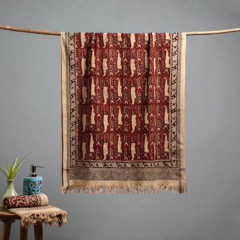 Natural dyed pedana kalamkari printed handloom cotton towel