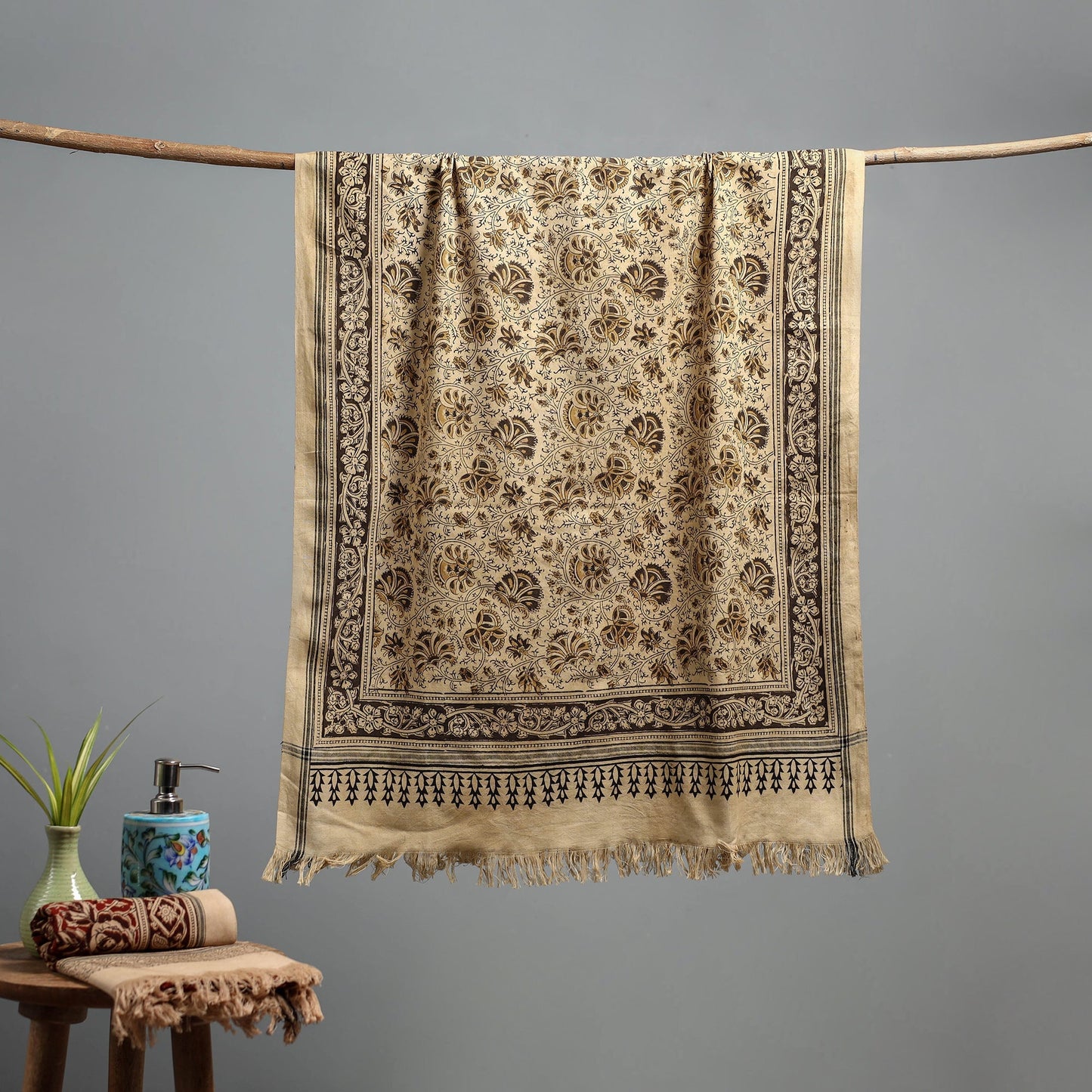 Natural dyed pedana kalamkari printed handloom cotton towel