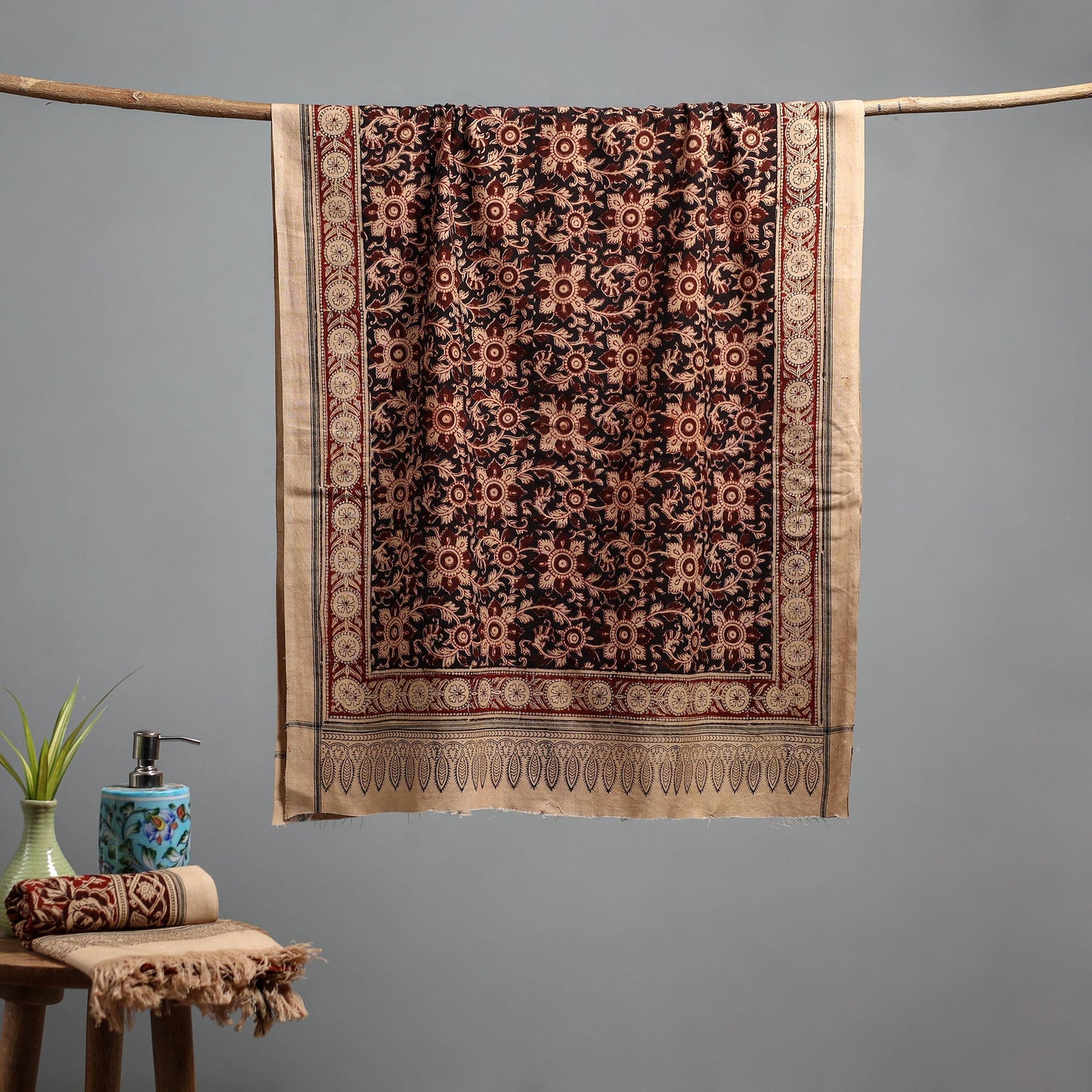 Natural dyed pedana kalamkari printed handloom cotton towel