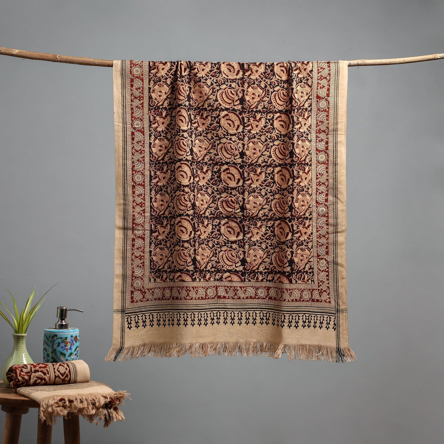 Natural dyed pedana kalamkari printed handloom cotton towel