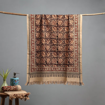 Natural dyed pedana kalamkari printed handloom cotton towel