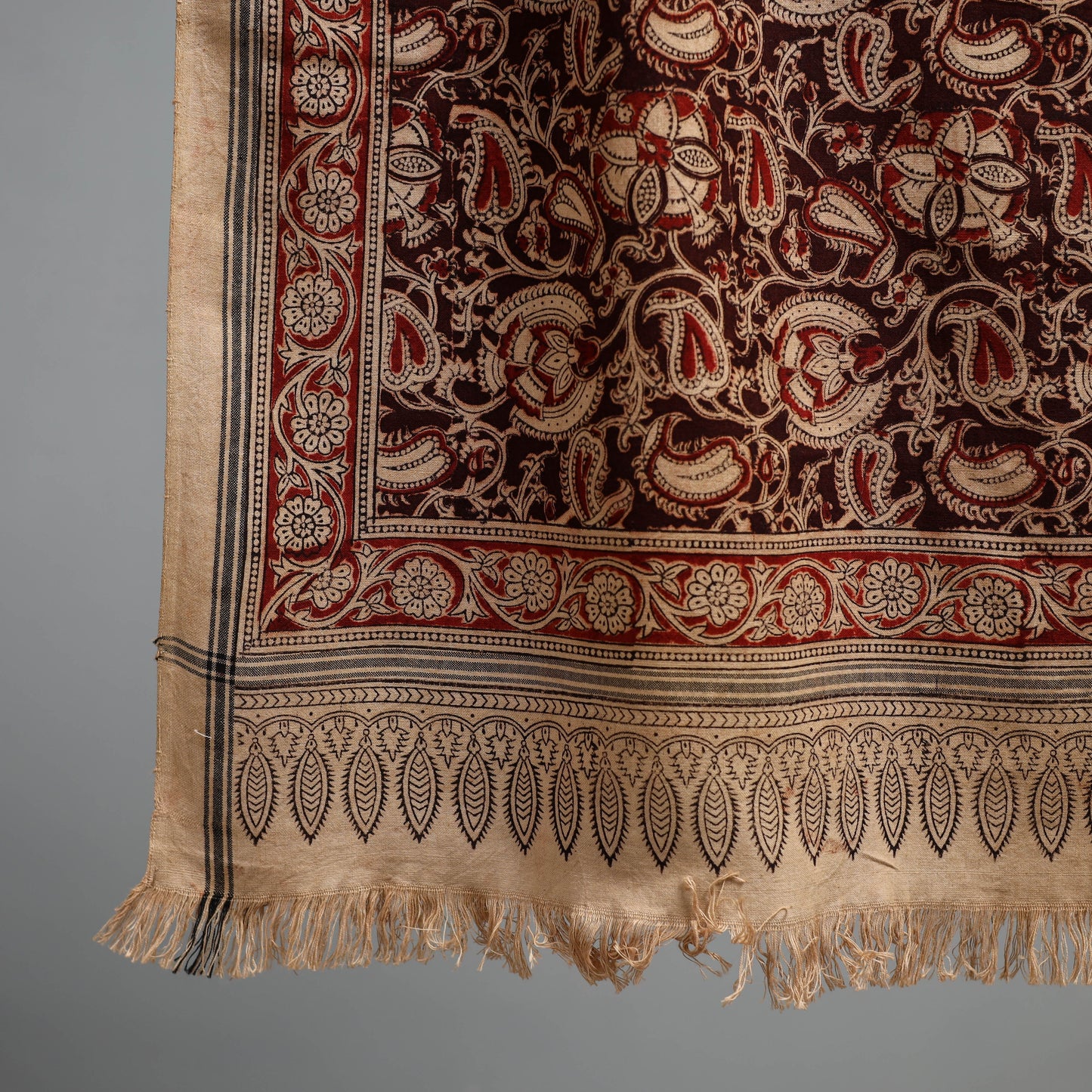 Natural dyed pedana kalamkari printed handloom cotton towel