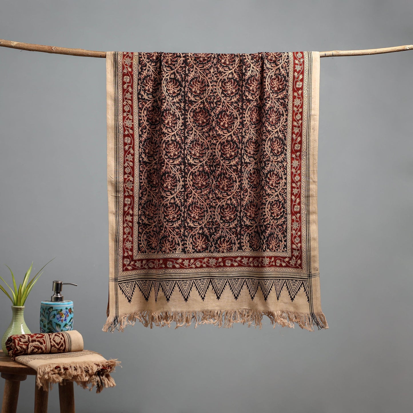 Natural dyed pedana kalamkari printed handloom cotton towel