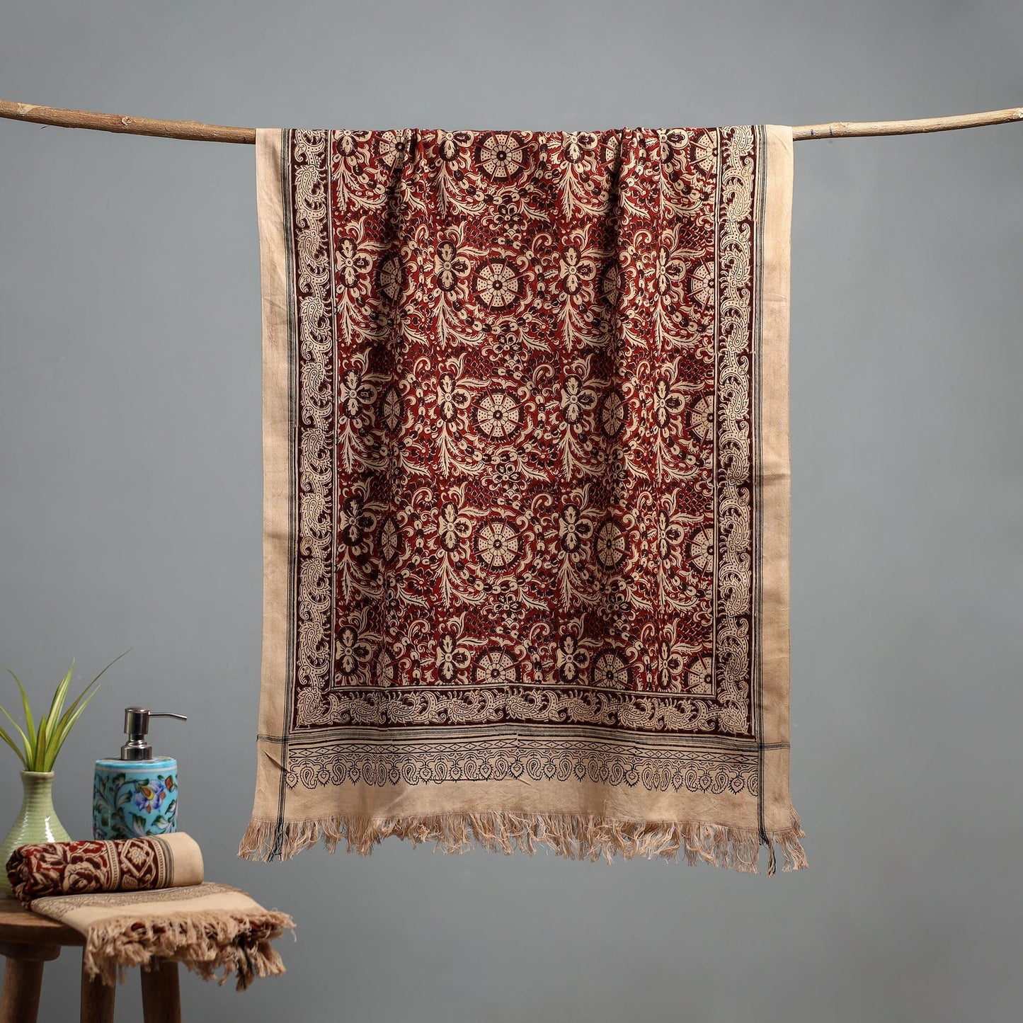 Natural dyed pedana kalamkari printed handloom cotton towel