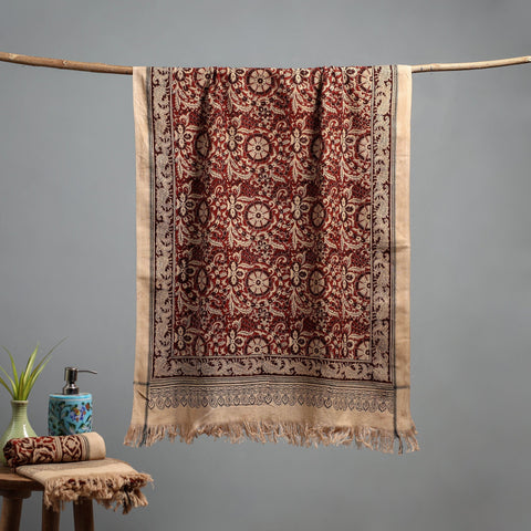 Natural dyed pedana kalamkari printed handloom cotton towel