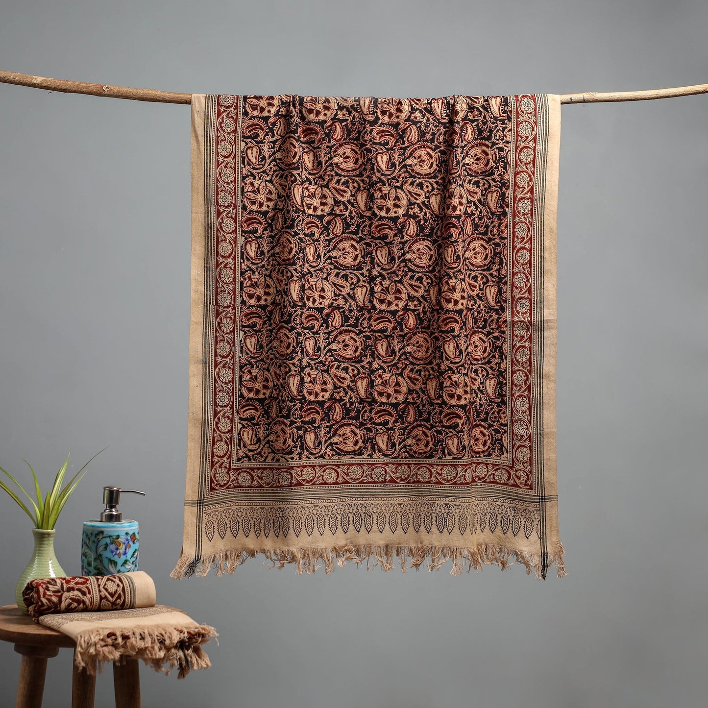 Natural dyed pedana kalamkari printed handloom cotton towel