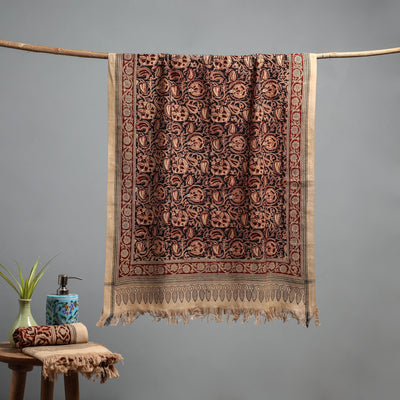 Natural dyed pedana kalamkari printed handloom cotton towel