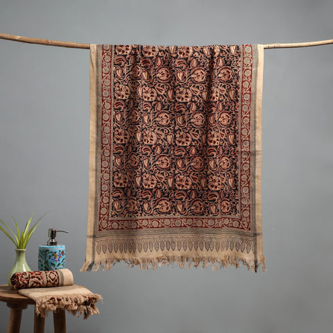 Natural dyed pedana kalamkari printed handloom cotton towel