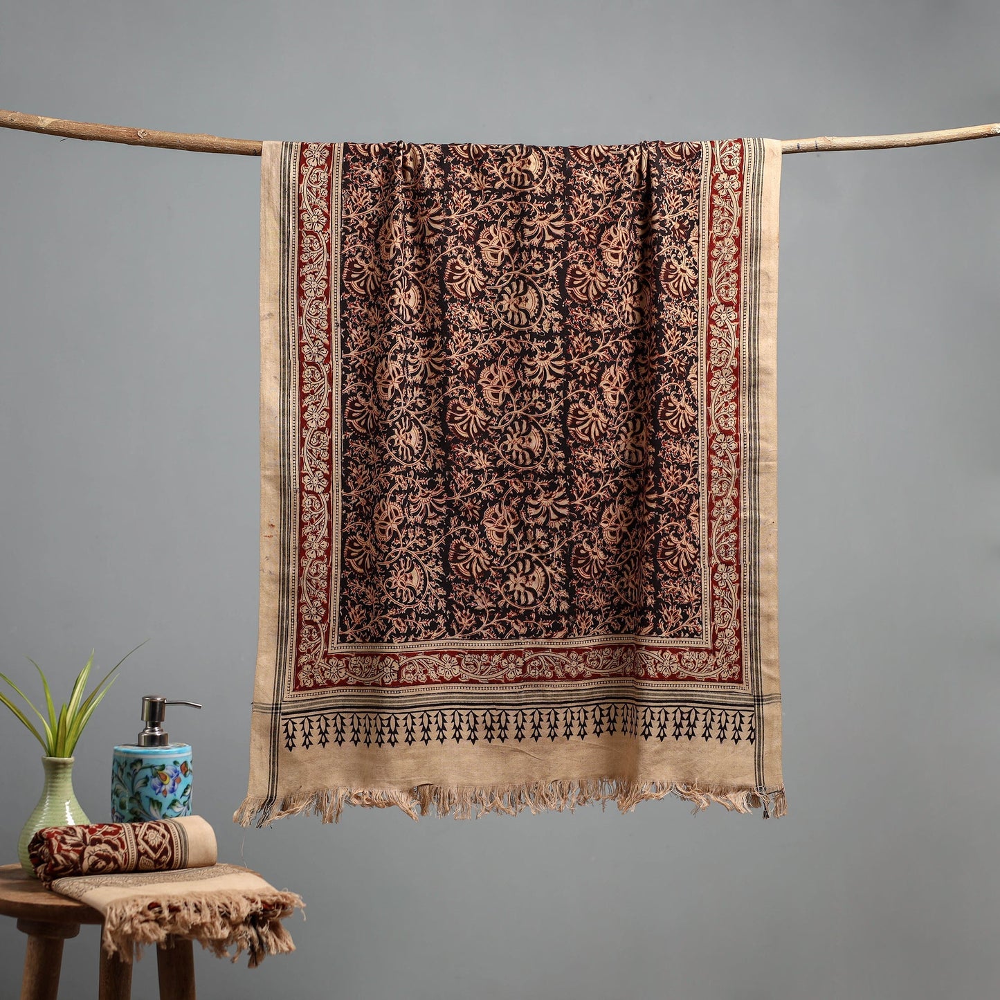 Natural dyed pedana kalamkari printed handloom cotton towel