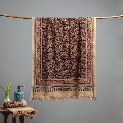Natural dyed pedana kalamkari printed handloom cotton towel