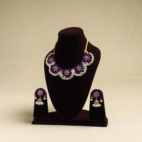 Buy Purple Fabart Pearl & Stone Work Necklace Set