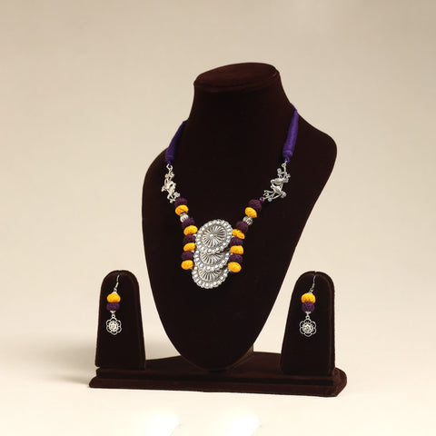 Navratri Special! Purple German Silver Thread Beads Necklace Set
