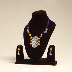 Navratri Special! Purple German Silver Thread Beads Necklace Set