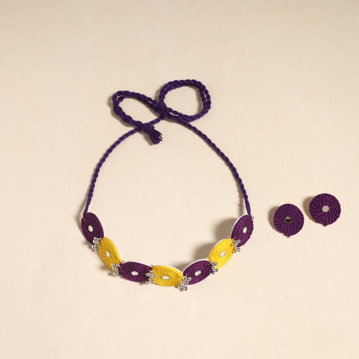 Navratri Special! Purple Thread Ghungroo & Mirror Work Necklace Set