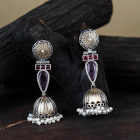 White Noor-e-Jhumka Classic German Silver Earrings