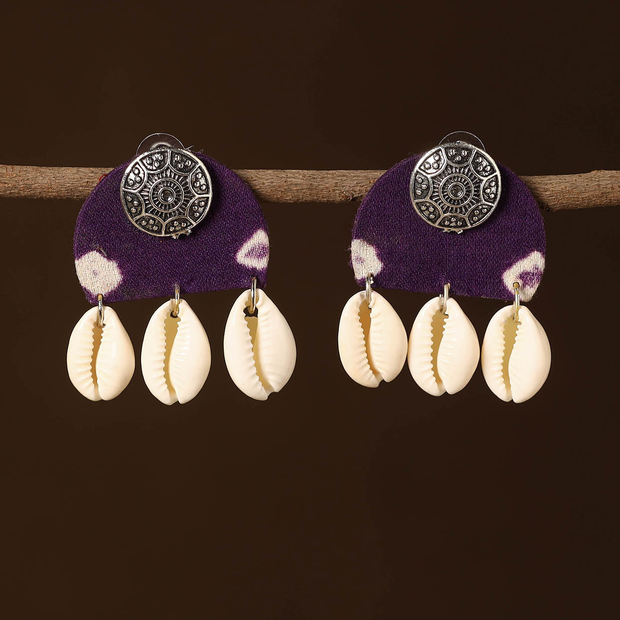 Purple - parul fabart shell work earrings - handcrafted