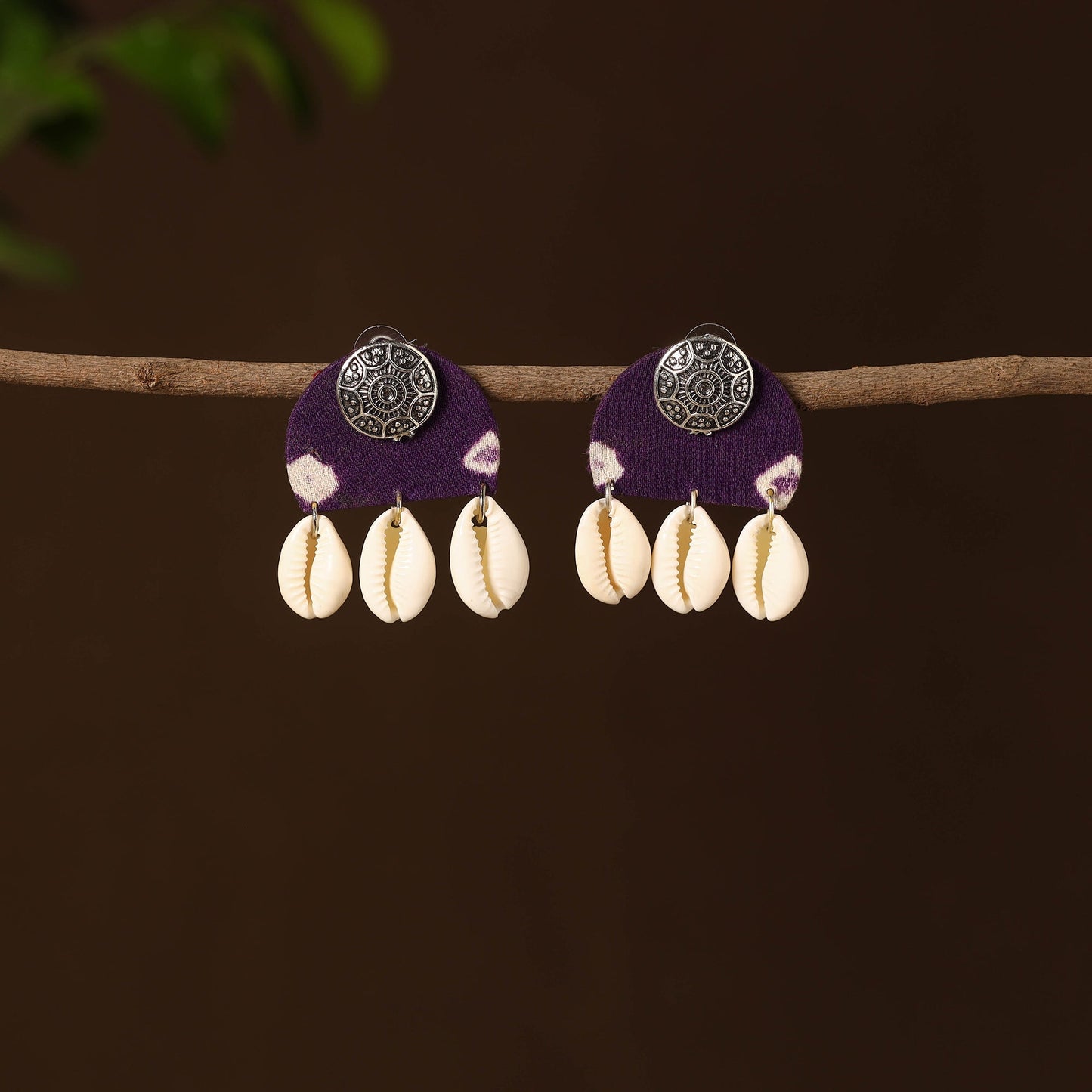 Purple - parul fabart shell work earrings - handcrafted