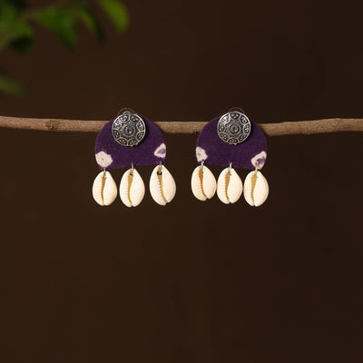 Purple - parul fabart shell work earrings - handcrafted