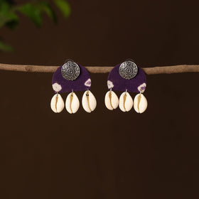 Purple - parul fabart shell work earrings - handcrafted