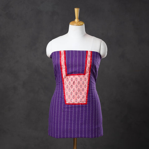 Purple - patchwork cotton jacquard unstitched kurta
