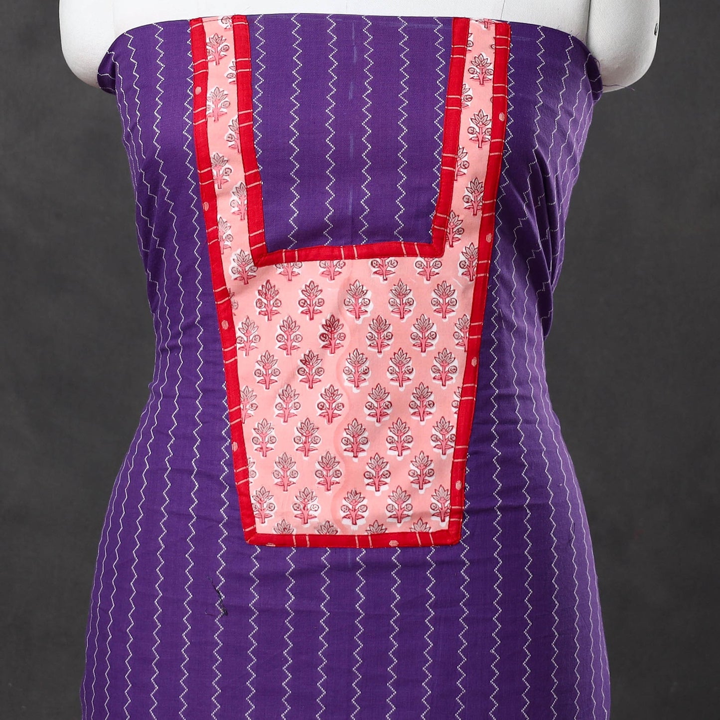 Purple - patchwork cotton jacquard unstitched kurta