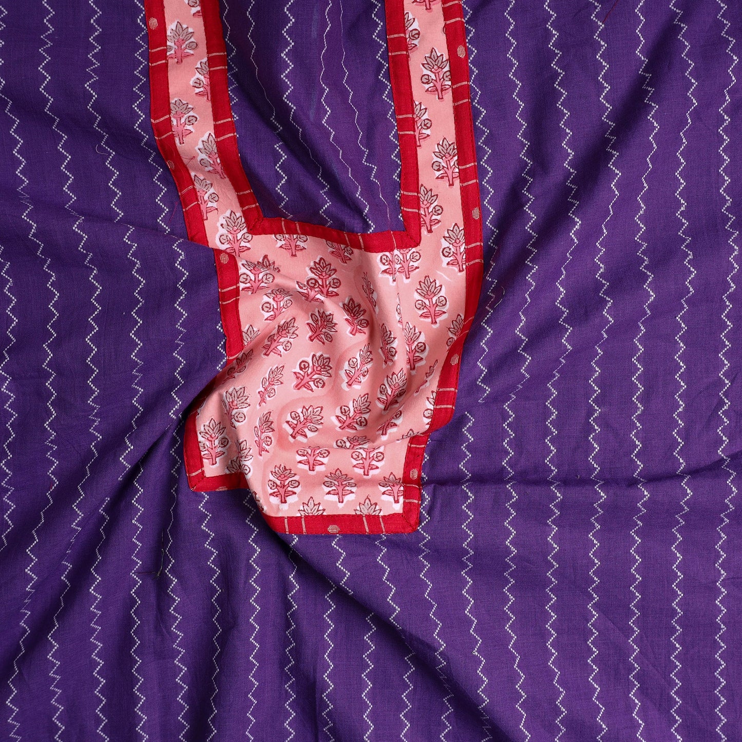 Purple - patchwork cotton jacquard unstitched kurta