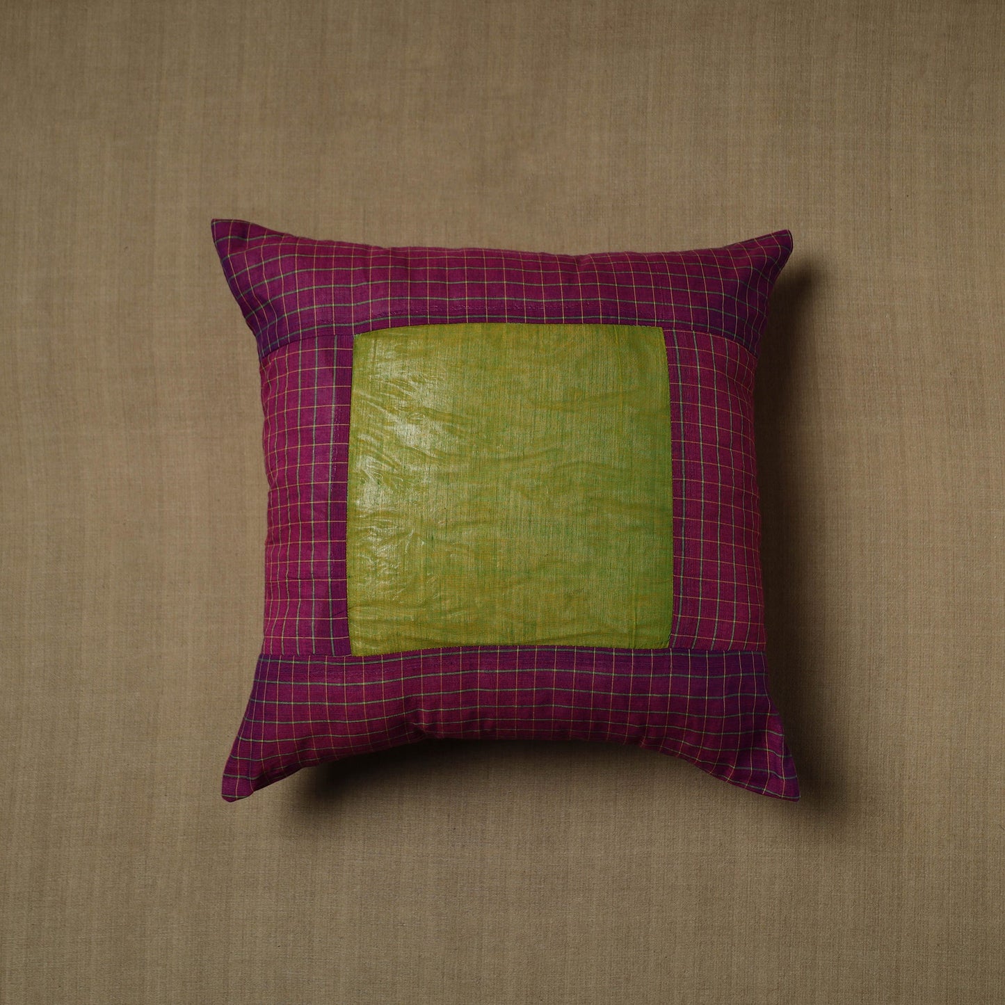 Purple - patchwork cotton kanchipuram cushion cover (16 x