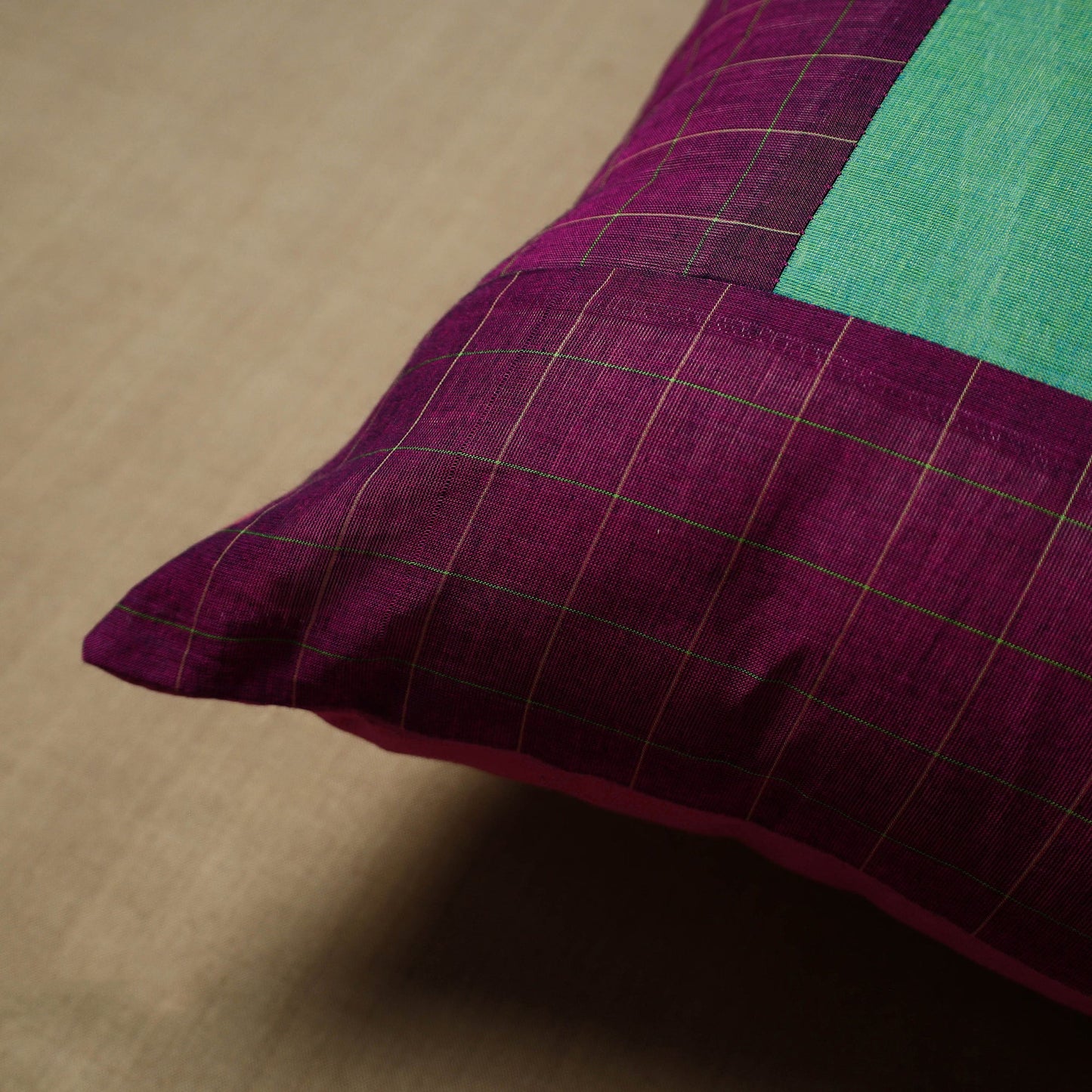 Purple - patchwork cotton kanchipuram cushion cover (16 x
