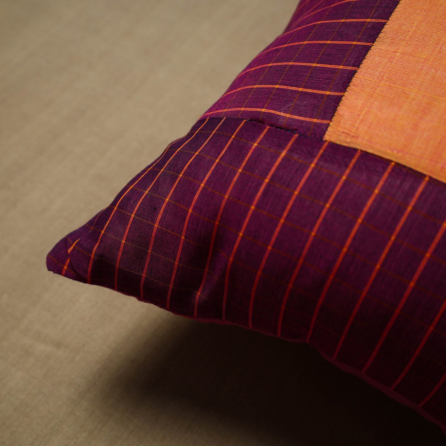 Purple - patchwork cotton kanchipuram cushion cover (16 x