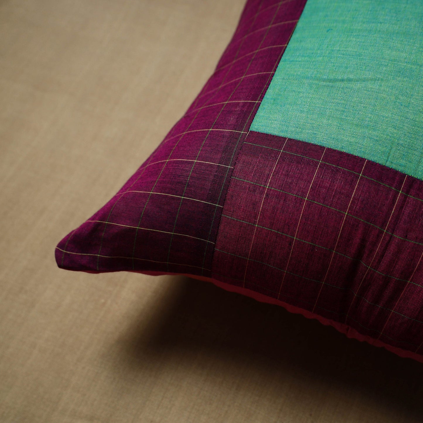 Purple - patchwork cotton kanchipuram cushion cover (16 x