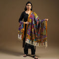 Purple Pen Work Chanderi Silk Handpainted Kalamkari Dupatta