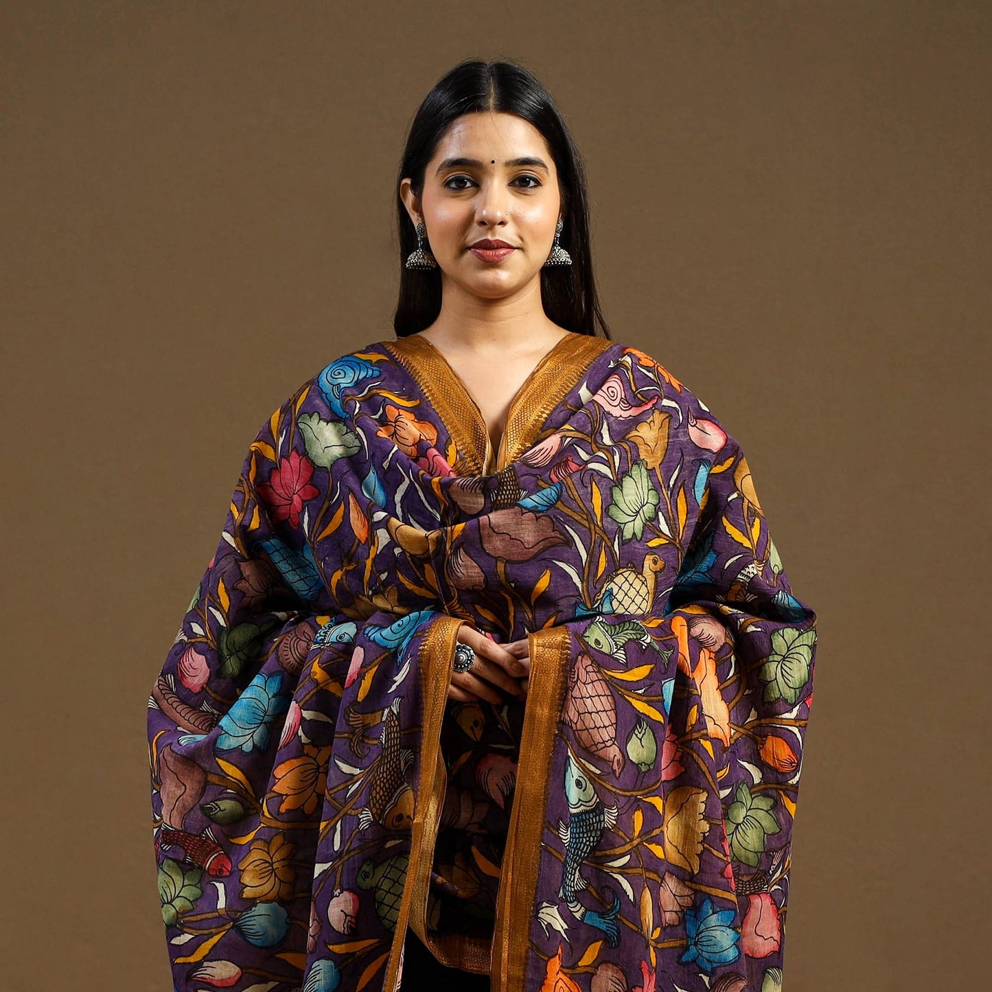 Pen Work Chanderi Silk Handpainted Kalamkari Dupatta