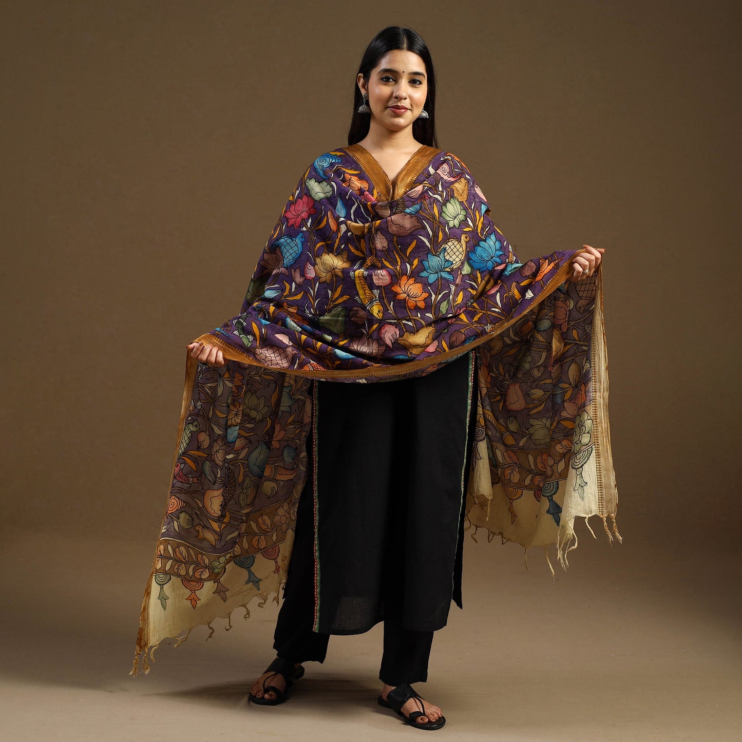 Pen Work Chanderi Silk Handpainted Kalamkari Dupatta