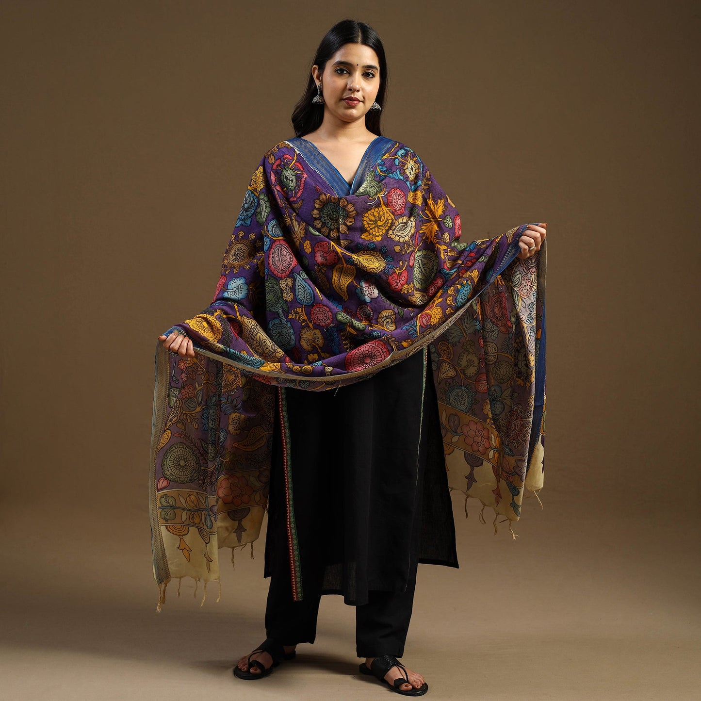 Purple - pen work chanderi silk handpainted kalamkari