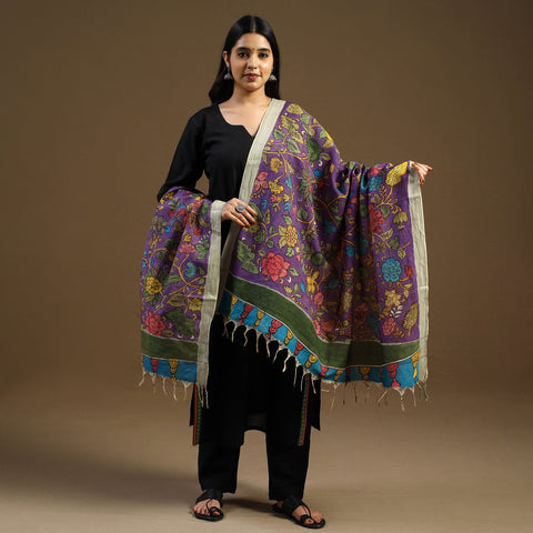 Pen Work Chanderi Silk Handpainted Kalamkari Dupatta