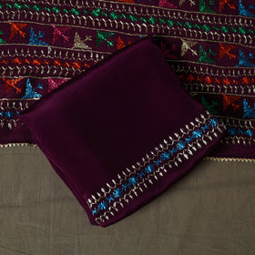 Phulkari hand embroidered crepe silk 3pc unstitched dress