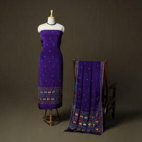Phulkari hand embroidered crepe silk 3pc unstitched dress