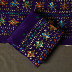 Phulkari hand embroidered crepe silk 3pc unstitched dress
