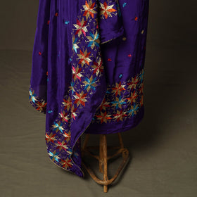 Phulkari hand embroidered crepe silk 3pc unstitched dress