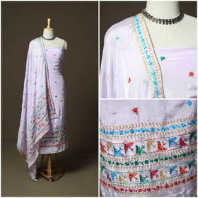 Phulkari hand embroidered crepe silk 3pc unstitched dress