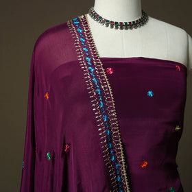 Phulkari hand embroidered crepe silk 3pc unstitched dress