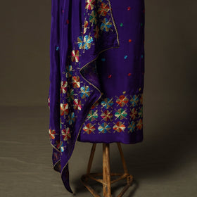 Phulkari hand embroidered crepe silk 3pc unstitched dress